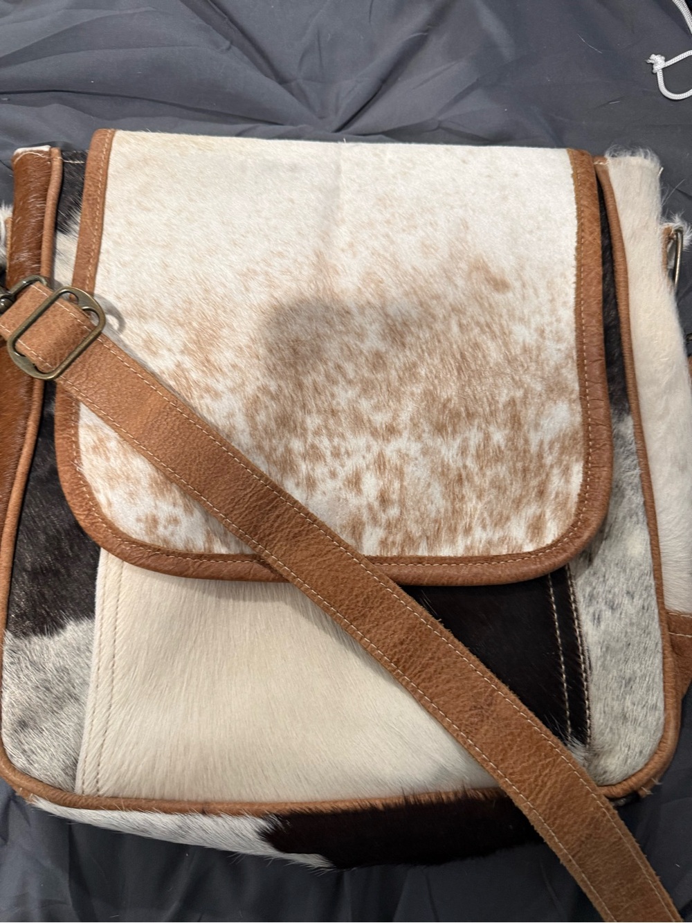 Myra Bag Brown and White Cowhide Leather Crossbody Shoulder Bag